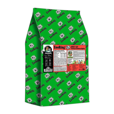 Zooring Adalt Cat сухой корм для кошек, с ИНДЕЙКОЙ, ЛОСОСЕМ и яблоком - 20 кг повседневный супер премиум низкозерновые для взрослых с индейкой мешок Российский корм 1 уп. х 1 шт. х 20 кг
