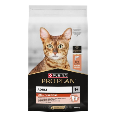 Pro Plan Vital Functions сухой корм для кошек, для поддержания когнитивных функций мозга, с лососем - 10 кг повседневный супер премиум для взрослых для всех пород мешок Российский корм 1 уп. х 1 шт. х 10 кг