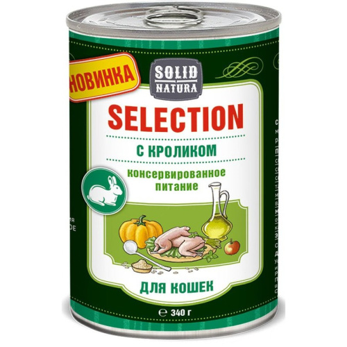 Solid Natura Selection влажный корм для кошек, с кроликом, кусочки в соусе, в консервах - 340 г повседневный премиум для взрослых с кроликом консервы (в железной банке) Российский корм 1 уп. х 12 шт. х 4.08 кг