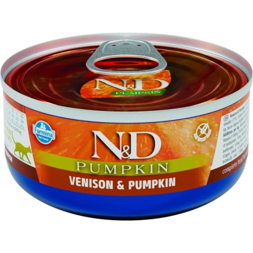 Farmina N&amp;D Cat Pumpkin влажный корм для кошек, с олениной и тыквой в консервах -70 г повседневный супер премиум для взрослых с олениной для всех пород консервы (в железной банке) Импортный корм 1 уп. х 30 шт. х 2.1 кг