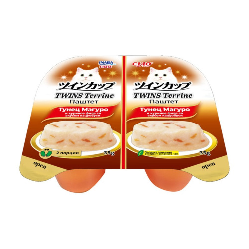Inaba Ywins паштет влажный корм для кошек, с тунцом Магуро, с курицей, со вкусом кацуобуси, в ламистерах - 70 г, 35 г х 2 шт паштет и ламистеры Китай 1 уп. х 48 шт. х 4.08 кг