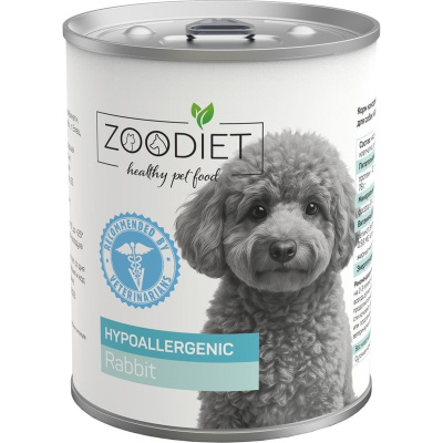 Zoodiet Hypoallergenic Rabbit влажный корм для собак, гипоаллергенный, с кроликом - 340 г супер премиум для взрослых с кроликом консервы (в железной банке) Российский корм 1 уп. х 6 шт. х 2.04 кг