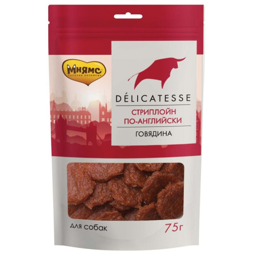 Мнямс лакомство для собак, стриплойн по-английски - 75 г повседневный премиум для взрослых с говядиной для всех пород Россия 1 уп. х 1 шт. х 0.21 кг