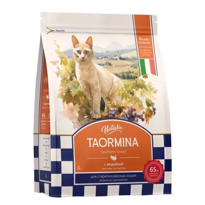 Taormina Southern Forest сухой корм для стерилизованных кошек, с индейкой - 4 кг повседневный холистик беззерновые для взрослых с индейкой для всех пород мешок Российский корм 1 уп. х 1 шт. х 4 кг