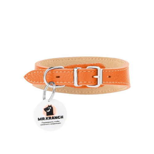 Mr.Kranch ошейник-селедка для собак из натуральной кожи с QR-адресником, 24-30см, оранжевый Россия 1 уп. х 1 шт. х 0.1 кг