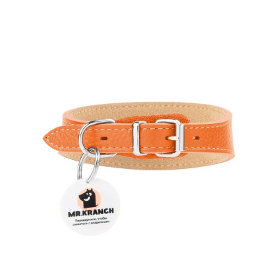 Mr.Kranch ошейник-селедка для собак из натуральной кожи с QR-адресником, 24-30см, оранжевый Россия 1 уп. х 1 шт. х 0.1 кг