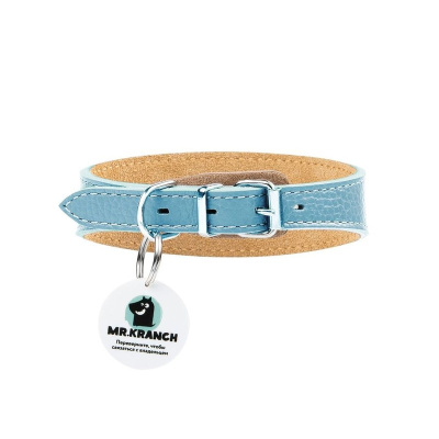 Mr.Kranch ошейник-селедка для собак из натуральной кожи с QR-адресником, 24-30см, бирюзовый Россия 1 уп. х 1 шт. х 0.1 кг