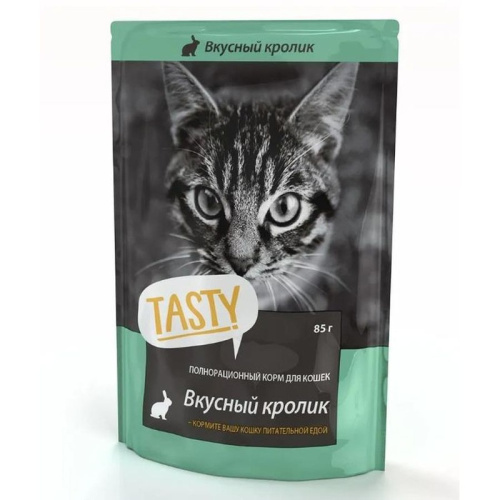 Tasty влажный корм для кошек с КРОЛИКОМ в желе, в паучах - 85 г эконом для взрослых с кроликом для всех пород паучи Российский корм 1 уп. х 28 шт. х 2.52 кг