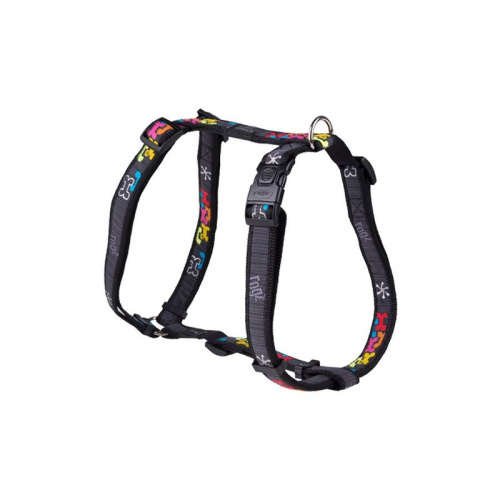 Rogz шлейка для собаки классическая, SJ03CL, черный/разноцветные кости 46 - 52 см, 16 мм премиум для всех возрастов l ЮАР 1 уп. х 1 шт. х 0.13 кг