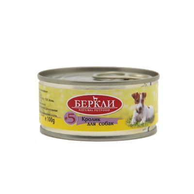 Berkley №5 влажный корм для собак всех стадий жизни любых пород с КРОЛИКОМ - 100 г повседневный премиум для всех возрастов с кроликом для всех пород консервы (в железной банке) Российский корм 1 уп. х 5 шт. х 0.5 кг