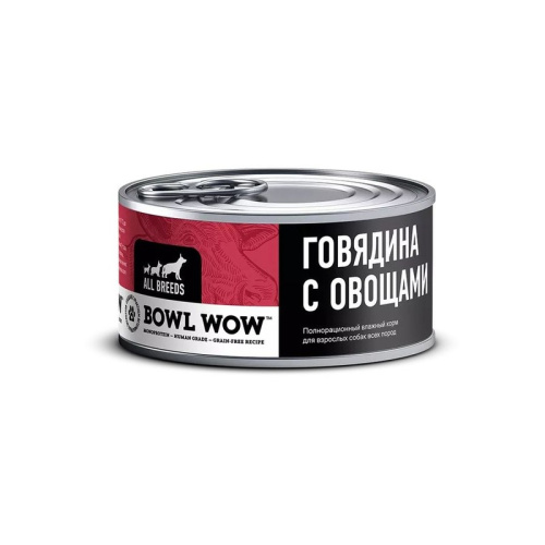 Bowl Wow влажный корм для собак всех пород, с говядиной и овощами, в консервах - 100 г для взрослых с говядиной консервы (в железной банке) Россия 1 уп. х 12 шт. х 1.2 кг