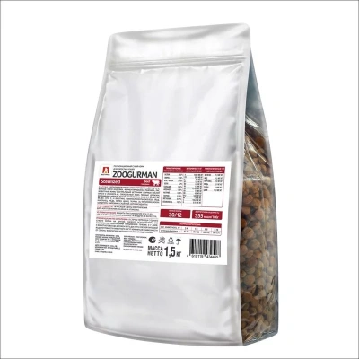 Зоогурман Sterilised сухой корм для стерилизованных кошек, с говядиной - 1,5 кг повседневный супер премиум для взрослых с индейкой для всех пород мешок Российский корм 1 уп. х 1 шт. х 1.5 кг