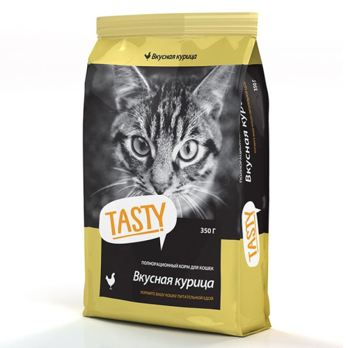 Tasty сухой корм для кошек КУРИЦА - 0,350 кг эконом для взрослых с курицей для всех пород мешок Российский корм 1 уп. х 1 шт. х 0.35 кг