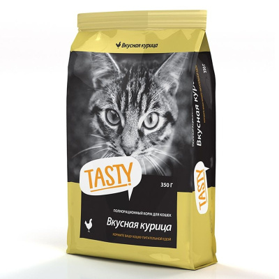 Tasty сухой корм для кошек КУРИЦА - 0,350 кг эконом для взрослых с курицей для всех пород мешок Российский корм 1 уп. х 1 шт. х 0.35 кг