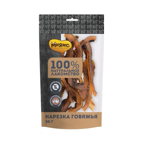 Мнямс лакомство для собак, нарезка говяжья - 50 г повседневный для взрослых с говядиной для всех пород Россия 1 уп. х 1 шт. х 0.05 кг