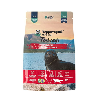 Территория Таймыр полнорационный сухой корм для кошек, с рыбой и брусникой - 350 г повседневный супер премиум для взрослых с брусникой для всех пород мешок Российский корм 1 уп. х 1 шт. х 0.35 кг