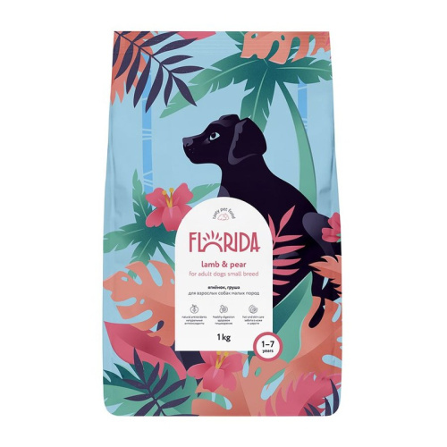 Florida полнорационный сухой корм для собак мелких пород, с ягненком и грушей - 1 кг повседневный супер премиум для взрослых с ягненком породы мелкого размера мешок Российский корм 1 уп. х 1 шт. х 1 кг