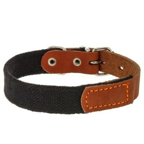 Каскад ошейник 25 мм для собак средних и крупных пород, брезентовый с кожей, черный/коричневый - обхват шеи 39-46 см для всех возрастов породы крупного размера Россия 1 уп. х 1 шт. х 0.07 кг