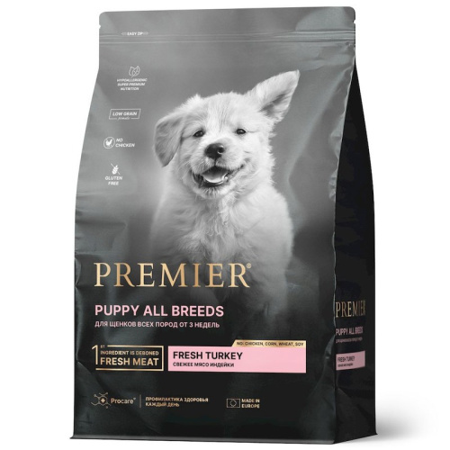 Premier Dog Turkey Puppy сухой корм для щенков всех пород с индейкой - 1 кг повседневный супер премиум низкозерновые для щенков с индейкой для всех пород мешок Импортный корм 1 уп. х 1 шт. х 1 кг