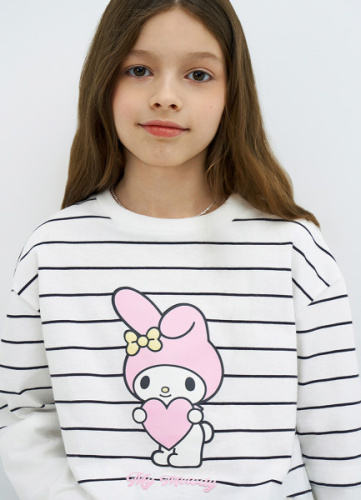 Лонгслив с принтом для девочек, Белый