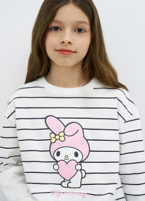 Лонгслив с принтом для девочек, Белый