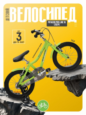 Детский велосипед Pifagor Pro Line 16, год 2024, цвет Зеленый