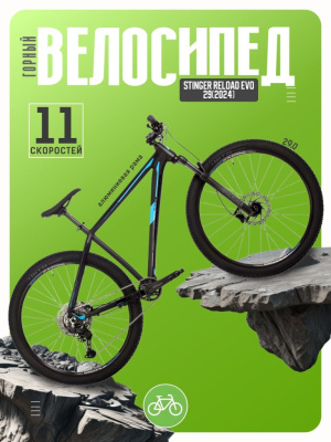 Горный велосипед Stinger Reload Evo 29, год 2024, цвет Черный, ростовка 22