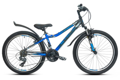 Подростковый велосипед Stels Navigator 410 V 21 sp 24, год 2026, цвет Черный-Синий, ростовка 12