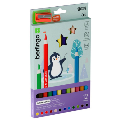 Набор карандашей цветные утолщенные Berlingo "SuperSoft. Jumbo", 12 цв., шестигранные, заточ., европ