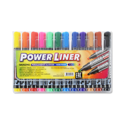 Набор маркеров перманентных Mungyo 12 цветов в твёрдой виниловой упаковке