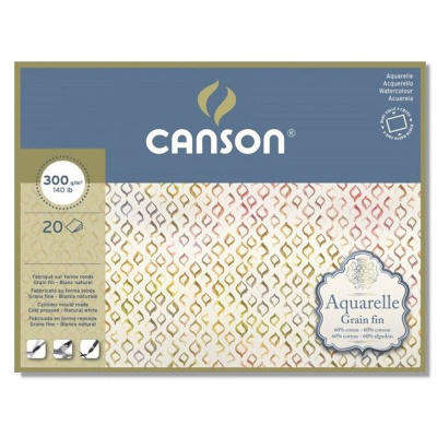 Альбом-склейка для акварели Canson "AQUARELL" CP Fine, 20 л 300 г, 60 % хлопка, склейка по 4 ст