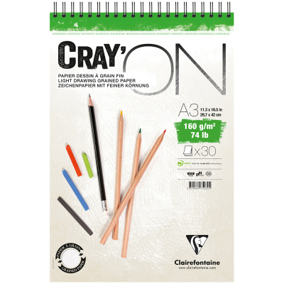 Блокнот на гребне Clairefontaine "Cray'ON" А3 30 л 160 г, мелкозернистый