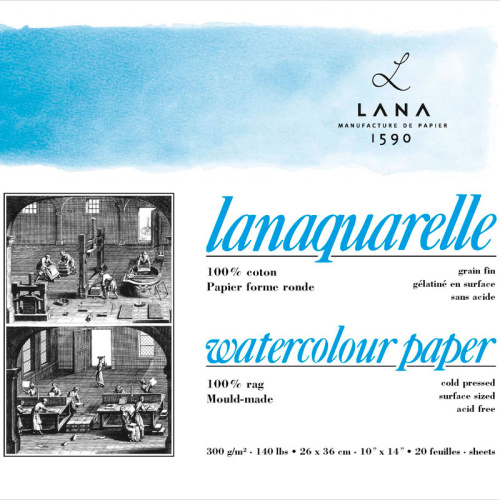 Альбом-склейка для акварели Lana "Lanaquarelle" 26х36 см среднее зерно 20 л 300 г хлопок 100%