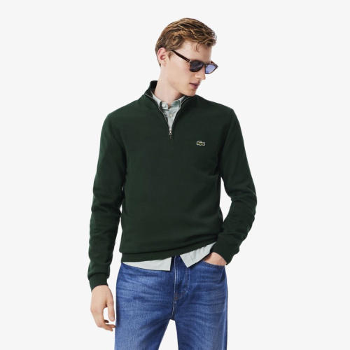 Мужской хлопковый свитер Lacoste на молнии с высоким воротом