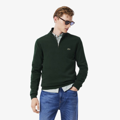 Мужской хлопковый свитер Lacoste на молнии с высоким воротом