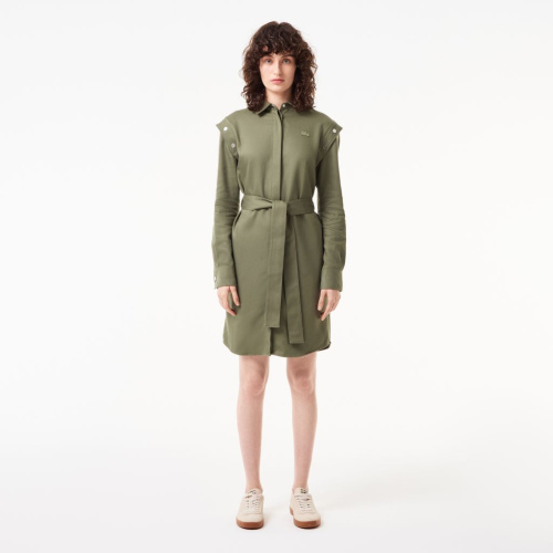 Женское платье Lacoste свободного кроя с поясом и длинным рукавом