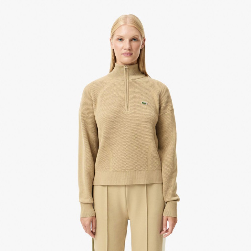 Женский свитер Lacoste свободного кроя с высоким воротом на молнии