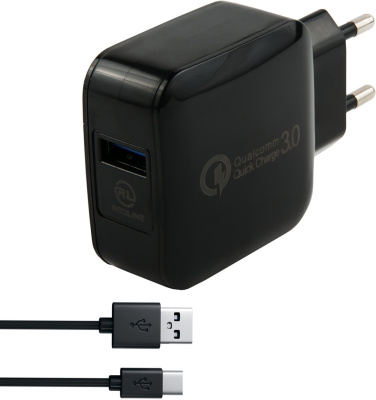 Зарядное устройство Red Line NQC-4 с кабелем USB-C Чёрное