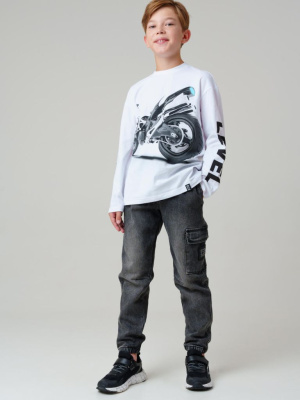 Брюки текстильные джинсовые утепленные флисом для мальчиков