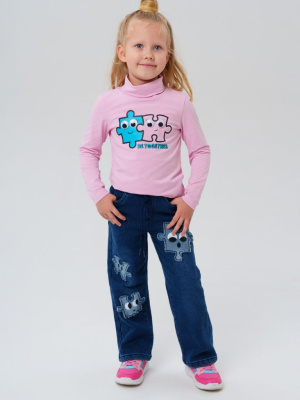 Брюки текстильные джинсовые утепленные флисом для девочек