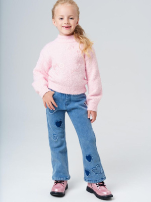 Брюки текстильные джинсовые утепленные флисом для девочек