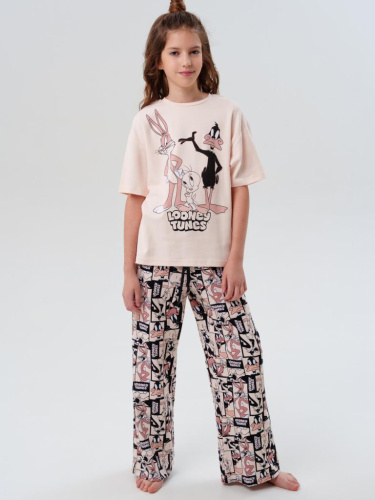 Комплект трикотажный для девочек: фуфайка (футболка), брюки