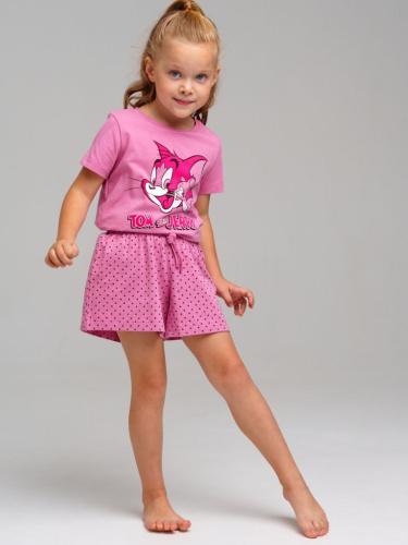 Комплект трикотажный для девочек: фуфайка (футболка), шорты - 2 изделия в наборе