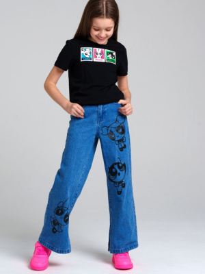 Брюки текстильные джинсовые для девочек