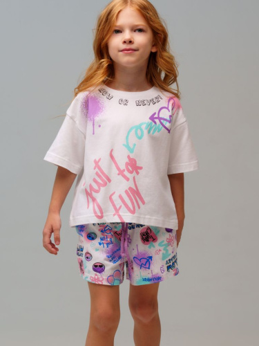 Комплект трикотажный для девочек: фуфайка (футболка), шорты