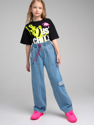 Брюки текстильные джинсовые для девочек