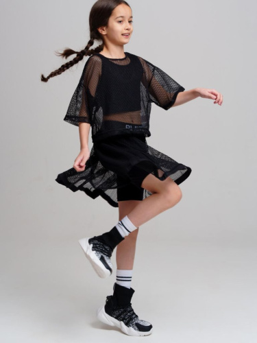 Комплект трикотажный для девочек: фуфайка (футболка), топ, шорты