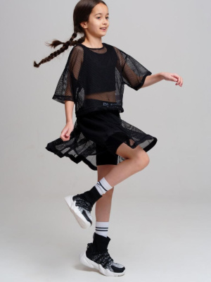 Комплект трикотажный для девочек: фуфайка (футболка), топ, шорты