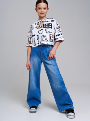 Брюки текстильные джинсовые для девочек