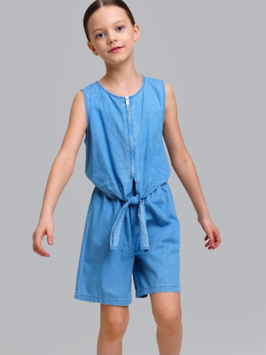 Полукомбинезон текстильный джинсовый для девочек